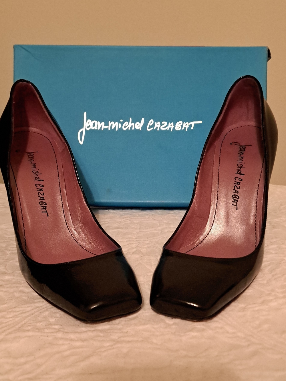 Cazabat Black Leather Square-Toe Pumps